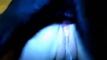 Pale-vagina babe receives internal cumshot from a black canine